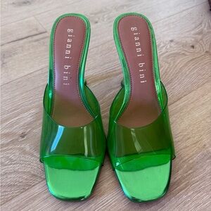 Gianni Bini Green Mules with Metallic Shine